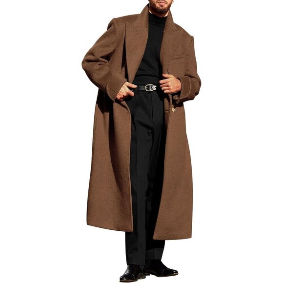 Other - Men's Brown Wool Blend Pea Coat Notched Collar Double Breasted Trench Coats